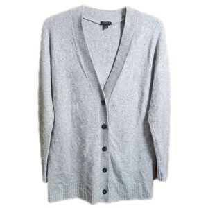 TALBOTS Womens Medium Petite MP Button Up Cardigan Sweater Grey Gray